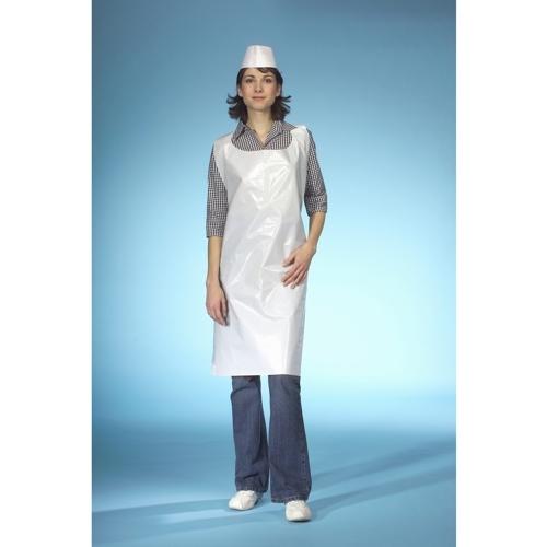 100 TABLIERS BAVETTE PAPSTAR, LDPE, 125 CM X 67,5 CM, BLANC