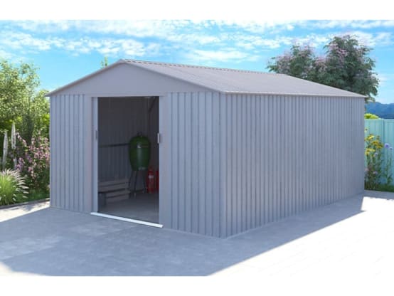 Abri de jardin en métal gris bois vieilli - CHALET & JARDIN - 321 x 421 x 205 cm - 13,51 m² - robuste et sécurisé_0