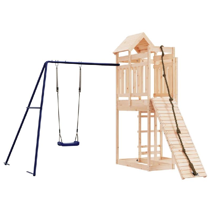 Aire de jeux d'extérieur en bois de pin massif - Balançoires, toboggan, portiques robustes - Dimensions 291 x 282 x 238 cm - Modèle 02_0004763_0