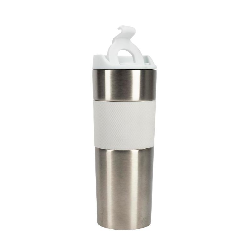 BERGNER - Mug de voyage 460 ml Lovers en acier inoxydable et silicone blanc - argenté inox Q4667_0
