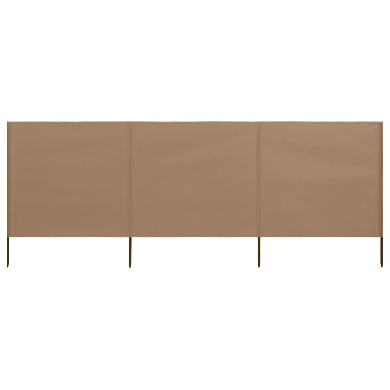 Brise-vue paravent 3 panneaux en tissu non-tissé - 400 x 160 cm - Taupe - Avec poteaux en bois_0