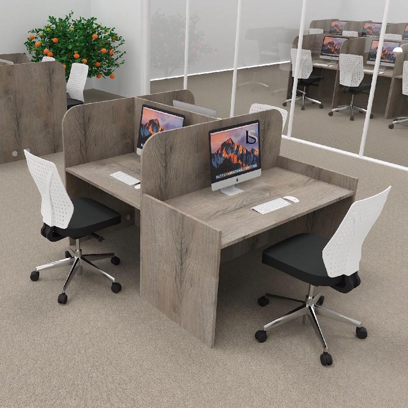 Bureau de call center version double 3 personnes avec poste pour superviseur. - 3 places, Chêne grisé_0