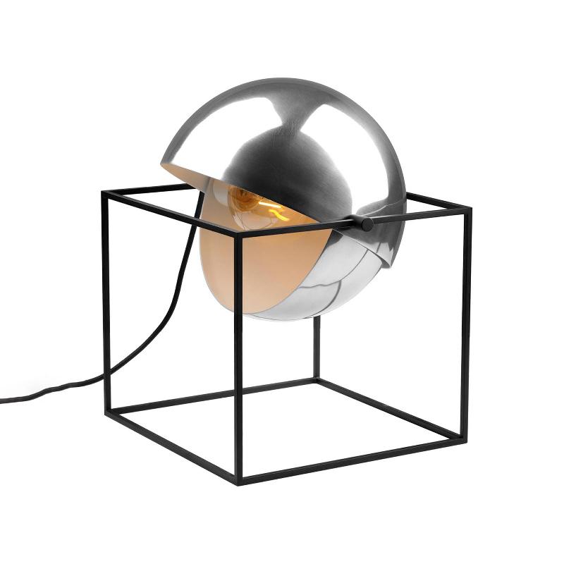 CARPYEN LAMPE À POSER EL CUBO ABAT-JOUR SPHÈRE CHROMÉ