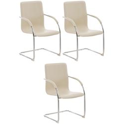 CLP Lot de 3 Chaises Cantilever Melina en similicuir et pied en métal Crème - beige polyester 320530_0