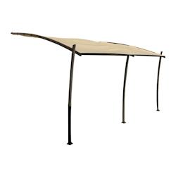 COULEURS DU MONDE Pergola adossée Kyoto 3,50x4m aluminium avec toile fixe polyester écru 300g/m² - gris aluminium 3700263326363_0