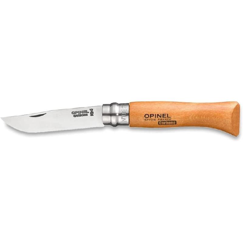 COUTEAU DE POCHE N°8 MANCHE EN BOIS DE HÊTRE - LAME ACIER AU CARBONE 8.5CM - OPINEL - CARBONE