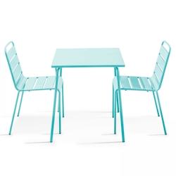 Oviala Business Ensemble table de terrasse carrée et 2 chaises acier turquoise - Oviala - bleu acier 109155_0