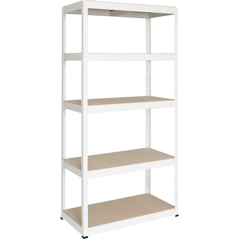 ETAGERE - LOURDE CHARGE RENFORCEE - MIX BOIS MÉTAL - EN KIT 1800X750X350 5 TABLETTES RÉSISTANCE 275KG PAR NIVEAU STRUCTURE BLANC RAL 9003 TABLETTES - KOVONA