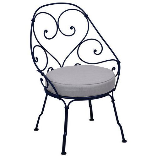FAUTEUIL CABRIOLET 1900 BLEU ABYSSE COUSSIN GRIS FLANELLE - FERMOB