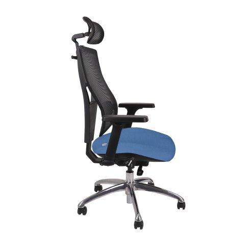 FAUTEUIL DE BUREAU ERGONOMIQUE FUTURA 4S PLUS TISSU ET MAILLE, AVEC ACCOUDOIRS 4D ET APPUI-TÊTE, MÉCANISME SYNCHRONE, PIEDS NOIRS - BLEU GLACIER