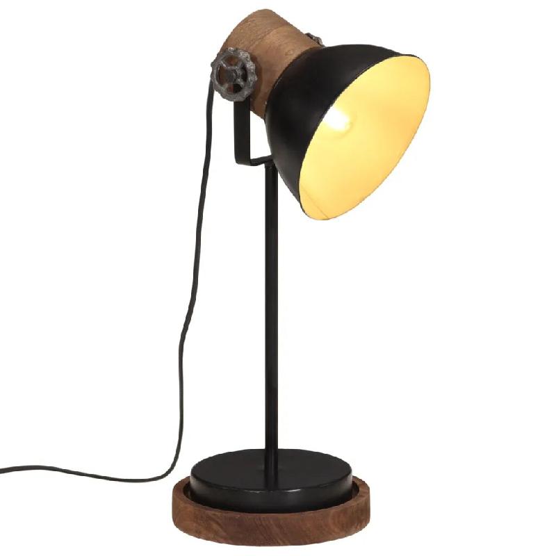 Helloshop26 - Lampe de bureau style industriel robuste ambiance cosy 17 x 17 x 50 cm en bois de manguier noir 02_0047544 - noir Bois massif 3000234837_0