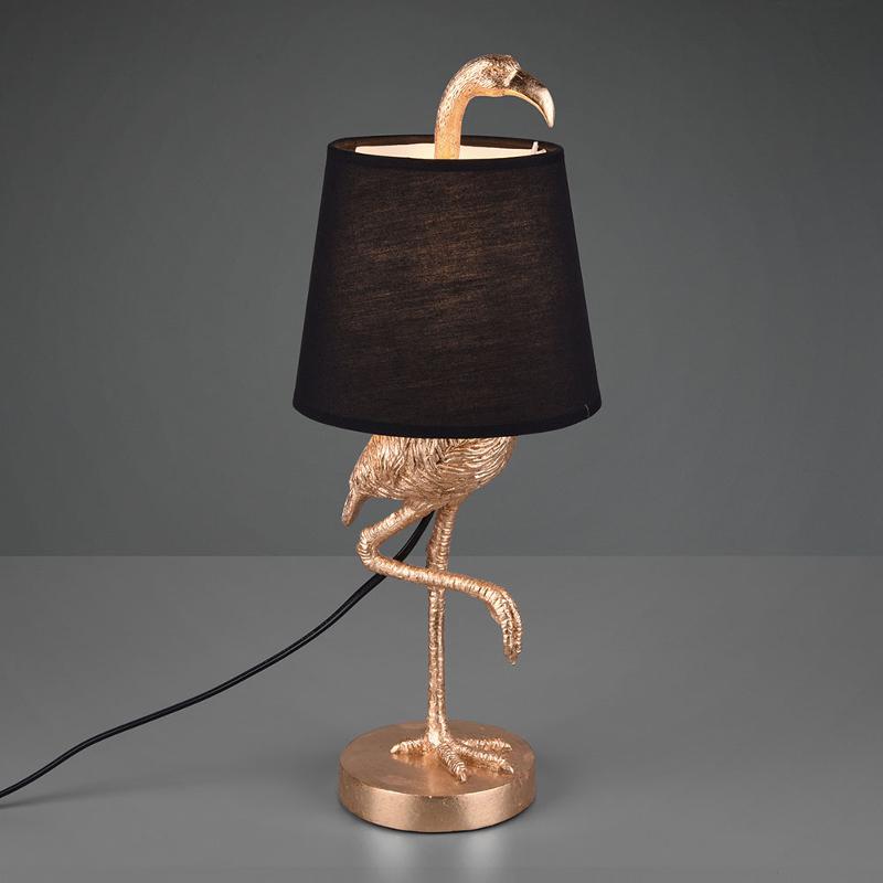 REALITY LEUCHTEN LAMPE LOLA À FIGURINE FLAMAND ROSE, NOIRE/DORÉE