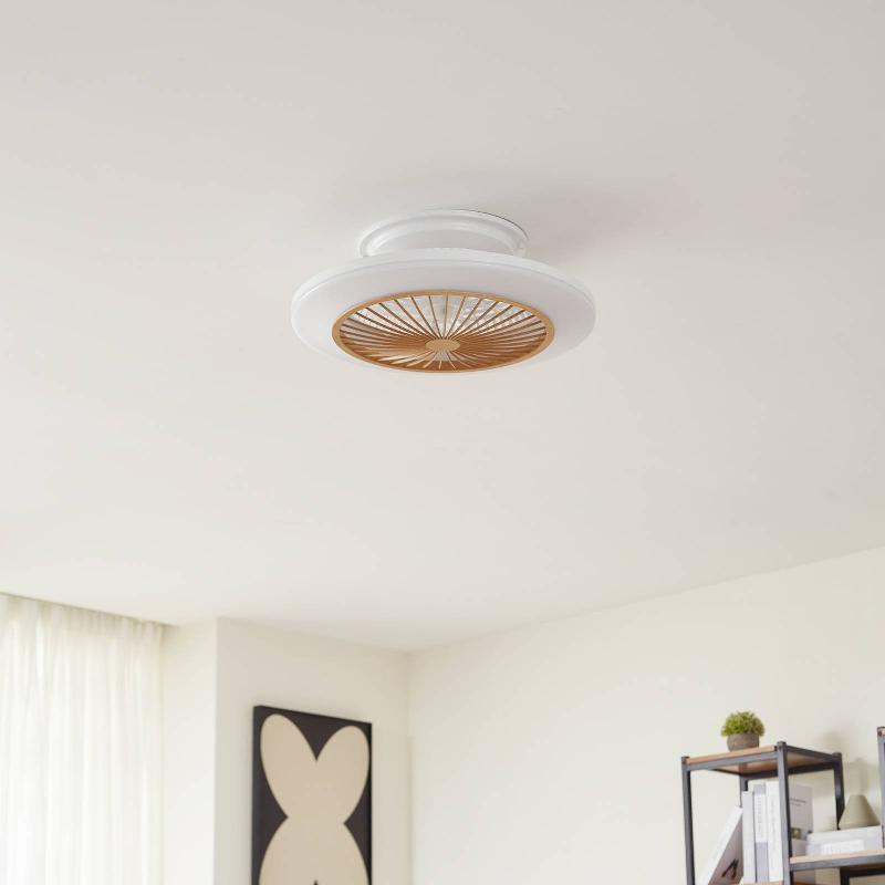 LINDBY VENTILATEUR DE PLAFOND LED MAMUTI, COULEUR BOIS, SILENCIEUX, 55 CM