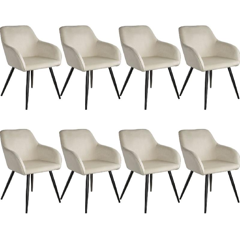 LOT DE 8 CHAISES PIEDS NOIR SIÈGE DE SALON CUISINE SALLE À MANGER DESIGN ÉLÉGANT VELOURS BEIGE ET NOIR 08_0000564_0