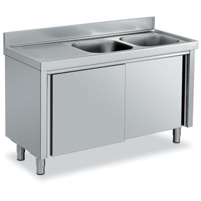 Meuble pour plonge avec portes, 2 bacs et égouttoir P 600mm - 1600, à gauche_0