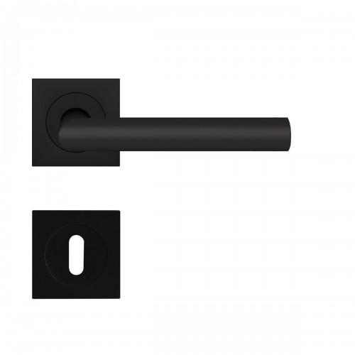 POIGNÉES DE PORTE SUR ROSACES CARRÉES SÉRIE ER 28 RHODOS - NOIR MAT - CLÉ L KARCHER DESIGN