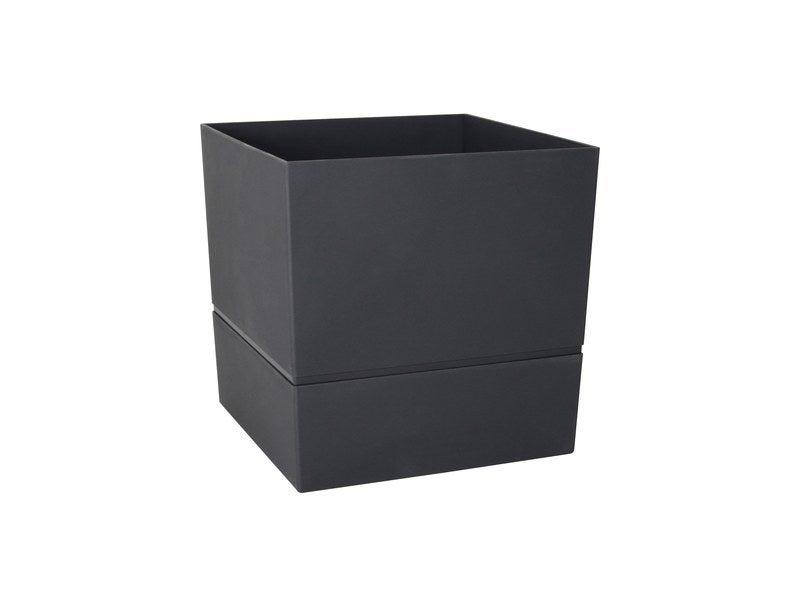 Pot de fleur carré en polypropylène - Aquaduo - Diamètre 24.3 cm - Gris anthracite - Avec réserve d'eau_0