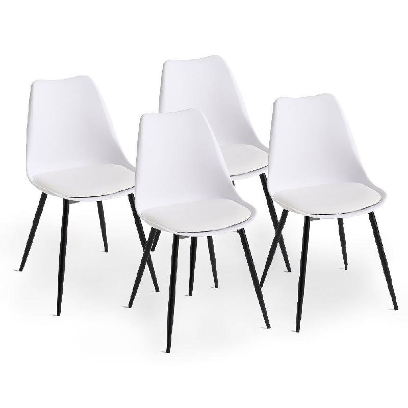 RATTATAN Lot de 4 chaises en polypropylène, avec coussin en similicuir et pieds en métal pour cuisine, salle à manger, bureaux et restaurants – S_0