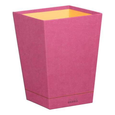 RHODIARAMA CORBEILLE À PAPIER SIMILI CUIR ITALIEN 27X27X32 CM - FUCHSIA