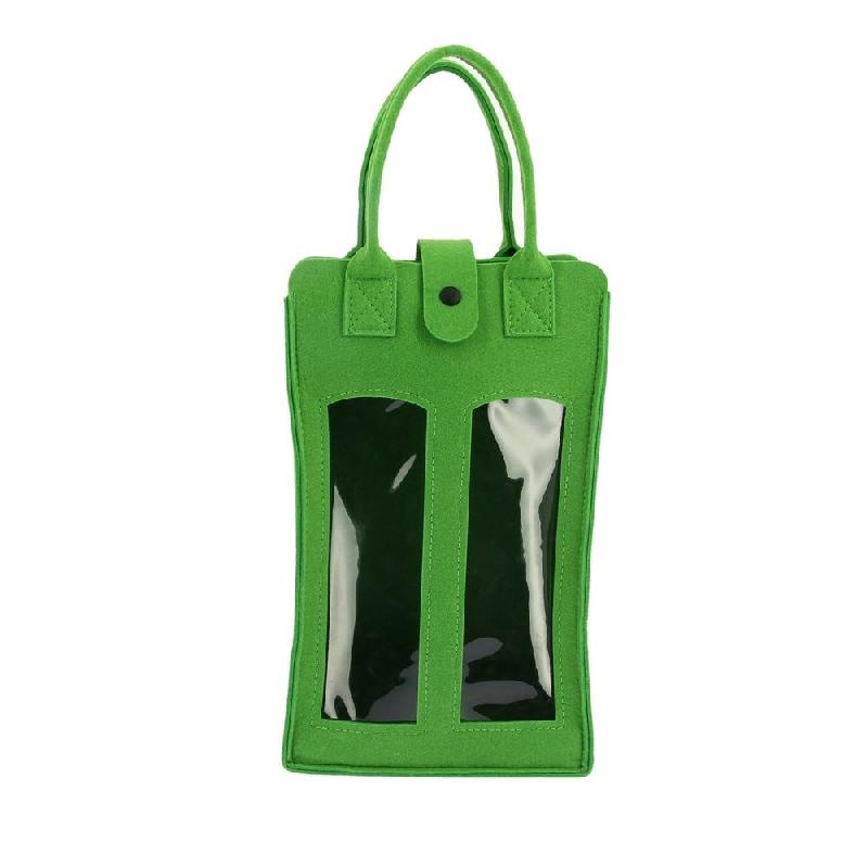 Sac feutrine vert 2 anses  2 cases bouteille 20x9.5x34 cm - par 30_0