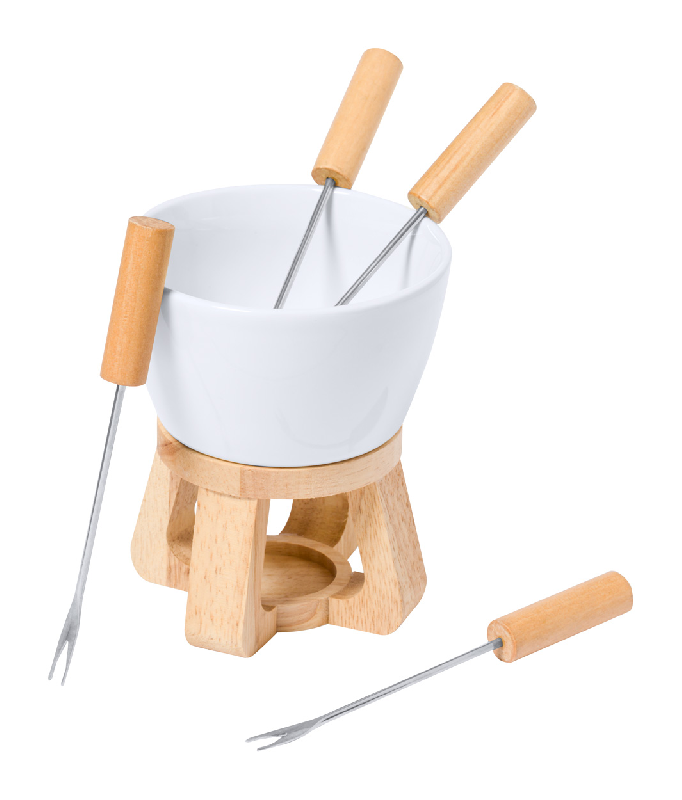 Set fondue - Service à fondue en céramique avec support en métal et 2 fourchettes_0