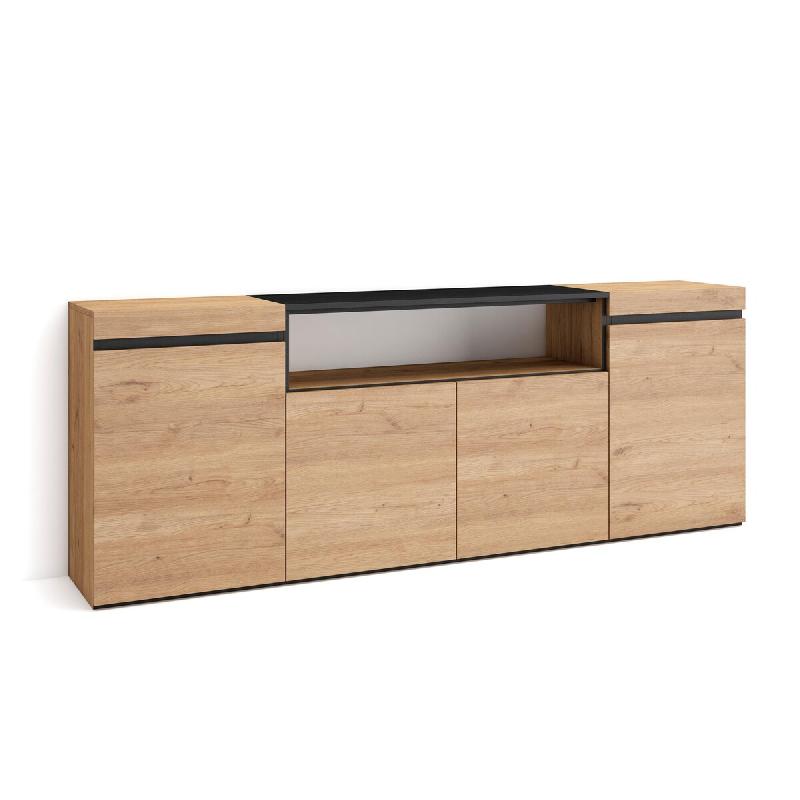 SKRAUT HOME Buffet salon et cuisine, 200x75x35cm, 4 Portes, Meuble chaussure, Chêne et noir - beige Bois manufacturé 63_9_0
