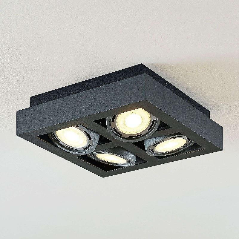 SPOT PLAFOND LED RONKA, 4 LAMPES, CARRÉ, GRIS