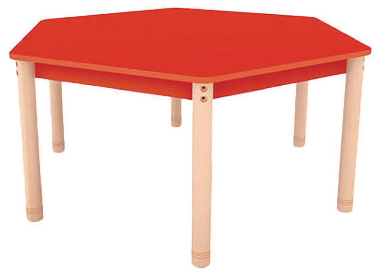 TABLE CLASSIK HEXAGONALE RÉGLABLE T3 À T4 - ROUGE/HÊTRE - MANUTAN COLLECTIVITÉS