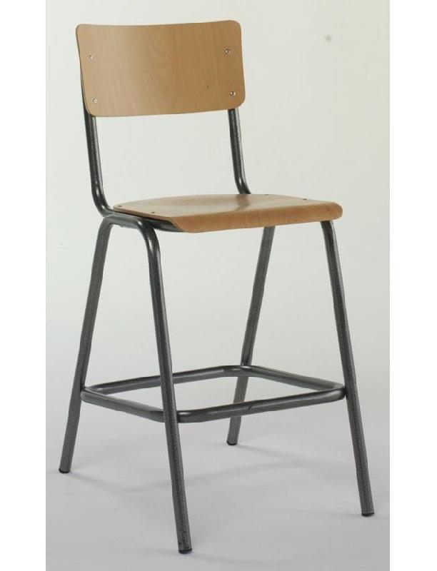 Tabouret de bar Enjy - assise et dos bois vintage ou teinté - châssis métal verni naturel, chromé, epoxy silver ou noir_0