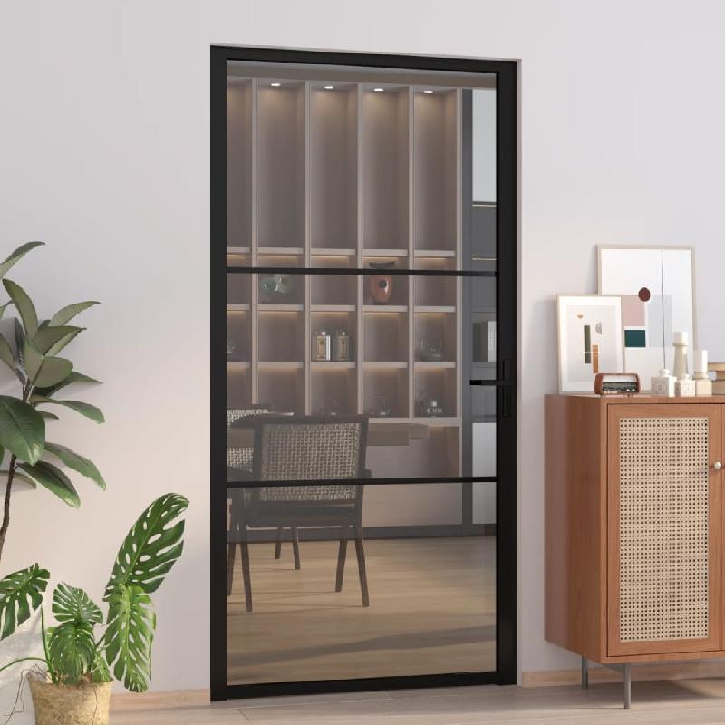 Vidaxl porte intérieure 102,5x201,5 cm noir verre esg et aluminium 350563_0