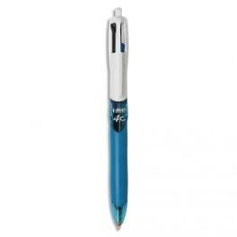 BIC STYLO BILLE 4 COULEURS POINTE MOYENNE RETRACTABLE ET RECHARGEABLE AVEC GRIP, CORPS BLEU