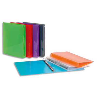CLASSEUR 4 ANNEAUX 30 MM VIQUEL PROPYGLASS - POLYPROPYLENE 5/10E - DOS 3 CM - COLORIS ASSORTIS - LOT DE 25