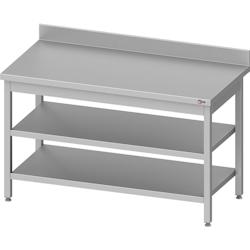Cleiton® - Table adossée en acier inoxydable avec 2 étagères 600x700x850 mm | Table de travail professionnelle en acier avec dosseret de 10 cm_0