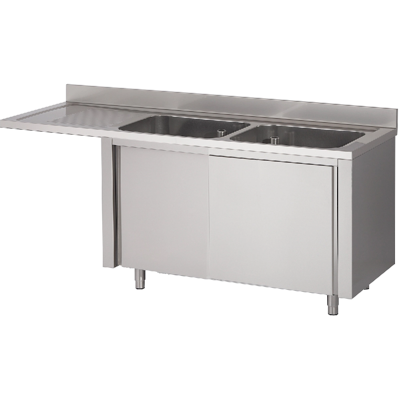 Plonge Inox sur Meuble EspaceLave-Vaisselle 2 Bacs à Droite Gamme 600 - Fabrinox - l160- L- P60- h85- Inox - inox 5401162302776_0