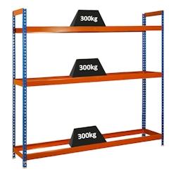 PROREGAL Support à pneus Big METAL SHARK NO.6 | HxLxP 200x180x45cm | Charge du compartiment 300 kg | jusqu'à 21 pneus sur 3 niveaux | Bleu/Orange -_0