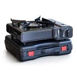Réchaud à gaz portable 2200W - Gaz Butane, Allumage Piezo, Mallette incluse - Idéal Camping, Bricolage & Chantier INTEC - noir aluminium 3701599334312_0