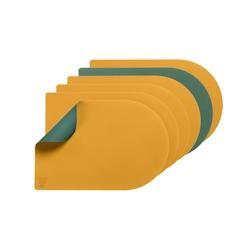 Bjorn Set de table rectangovale réversible - 6 pièces - Cuir recyclé jaune moutarde et vert sapin - multicolore 3701488308240_0