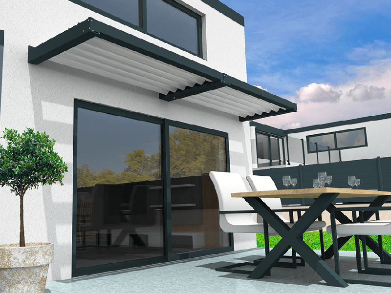 Brise Soleil Horizontal Bioclimatique à Lames Orientables Aluminium Sur Mesure pour Baie Vitrée, Fenêtre, Terrasse, Porte d'Entrée Référence: Brise soleil Bioclimatique_0