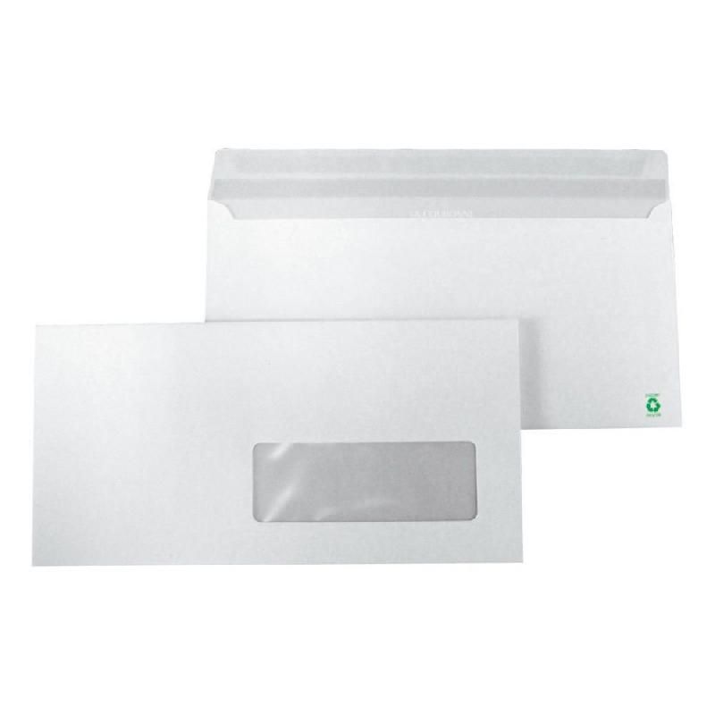 COURONNE ENVELOPPE BLANCHE 100% RECYCLÉE - LA COURONNE -  - 110 X 220 MM - AVEC FENÊTRE 35 X 100 MM - 80 G/M2 - BOÎTE DE 500