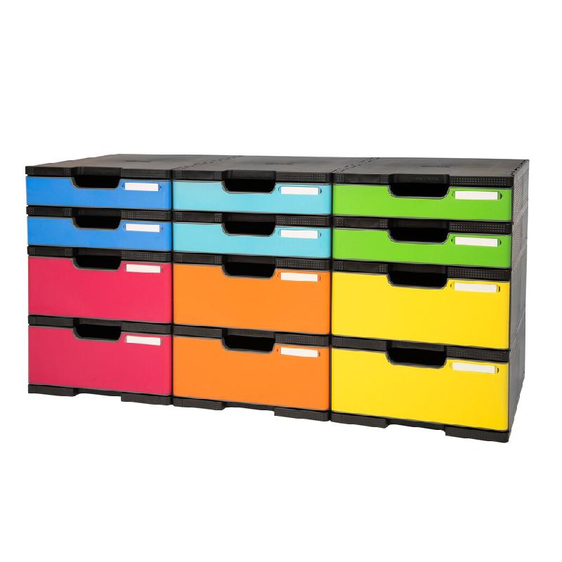 Exacompta MODULODOC 12 cases avec tiroirs (6 normales + 6 jumbo) ECOBlack noir/gris souris/arlequin - multicolore matière synthétique 385714TIRD_0