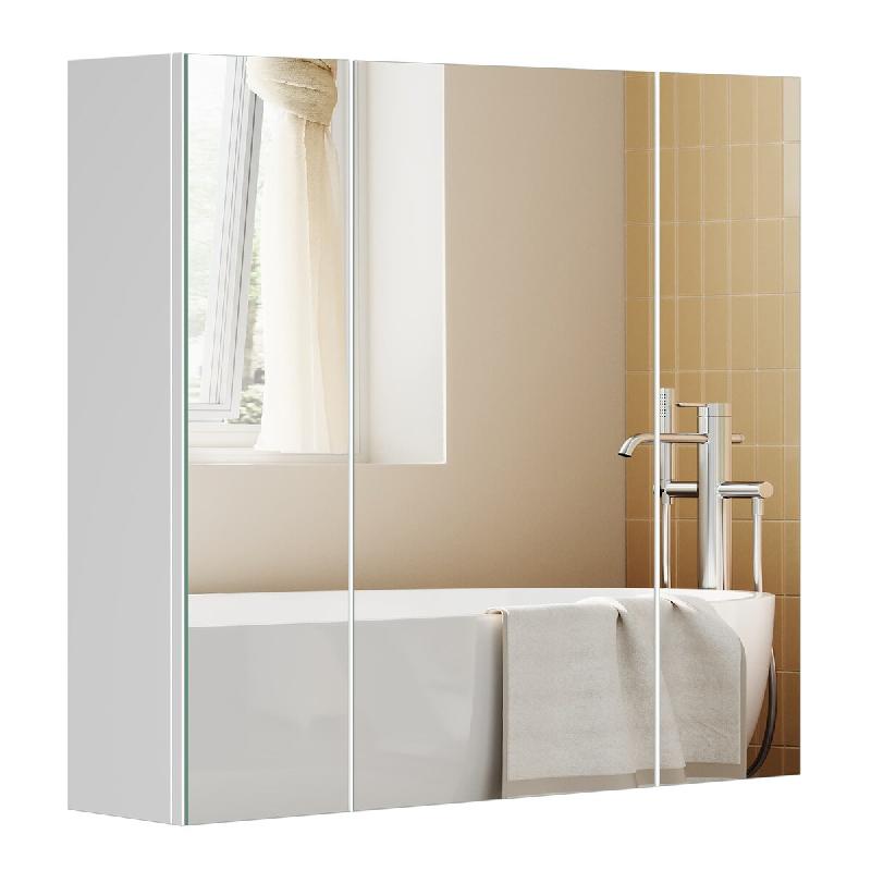 Helloshop26 - Armoire murale salle de bain placard avec miroir meuble de rangement 3 portes 60 x 15 x 55 cm avec étagère réglable 12_0004041 - 3000_0