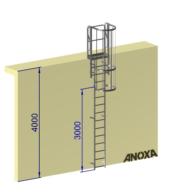 Kit échelle à crinoline en aluminium - Hauteur 4000mm - Sortie de face - Norme NF E85 016_0