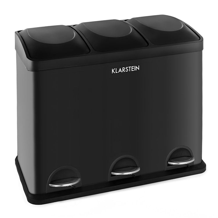Ökosystem poubelle à pédale recyclage - Klarstein - 3 compartiments 45L avec mécanisme silencieux et design noir_0