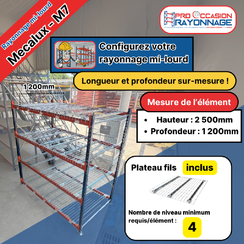 Rayonnage mi-lourd M7 -Plateau fils- Hauteur 2500 mm - Longueur à configurer_0