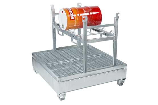 Support 3 fûts de 60L - MCT - SF603 - acier galvanisé avec passages de fourches et gerbable_0