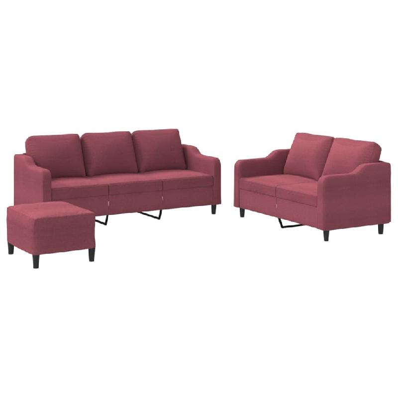 VidaXL Ensemble de canapés 3 pcs avec coussins Rouge bordeaux Tissu Modèle Helios Vintage Plus - 3201848_0