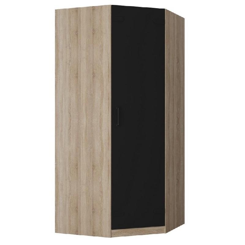 Armoire d'angle dressing KEY - Chêne - 1 porte noir mat - 100 x 100 cm - Style industriel_0