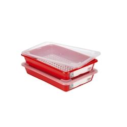 Gilac Bac rouge plat HACCP 3 L + couvercle + grille x 2 - G160134_0