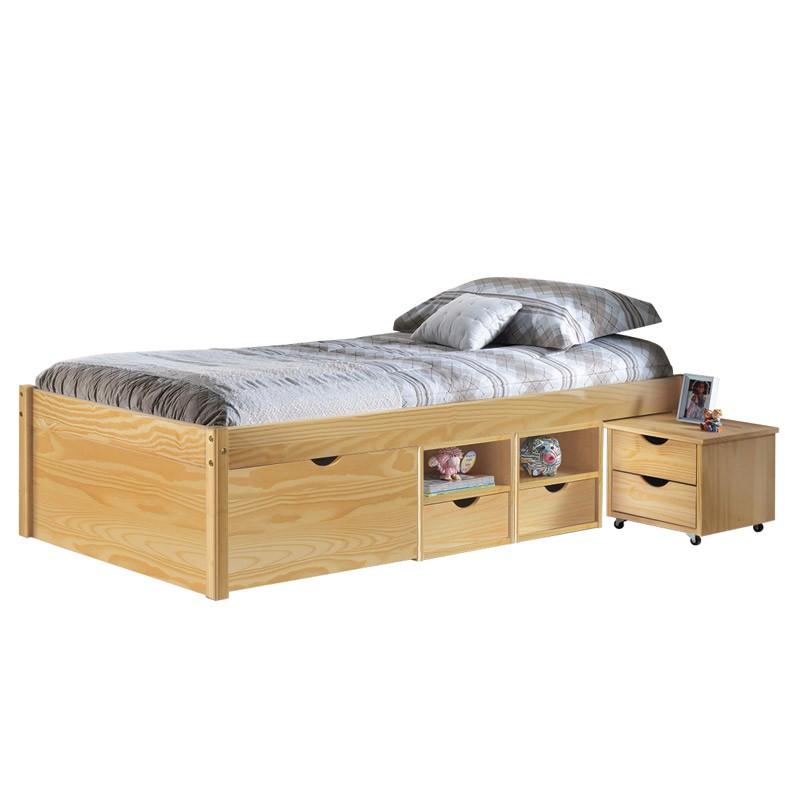 Lit enfant multi-rangements Clark 90x200cm en pin massif naturel avec sommier - Paris Prix_0