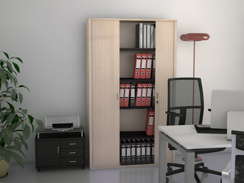 Armoire à rideaux démontable - L120 x H198 cm - 4 tablettes noires - Serrure sécurisée_0